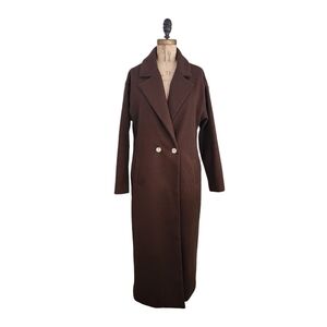 Womens Brown Long Maxi Coat Overcoat XS